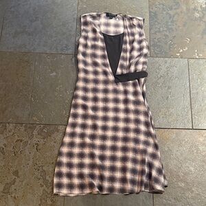 All Saints Black and White Check 100% silk Midi Dress